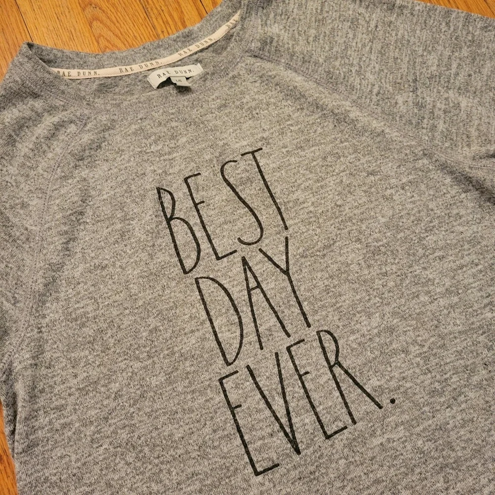 Rae Dunn L Nightgown Sleepshirt Grey Best Day Ever Graphic Pockets Soft Cozy